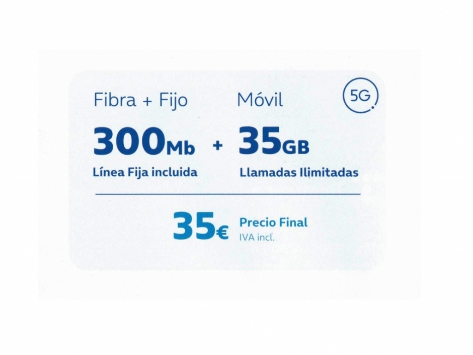 Fibra 300MB + Móvil 35GB + Fijo ilimitado