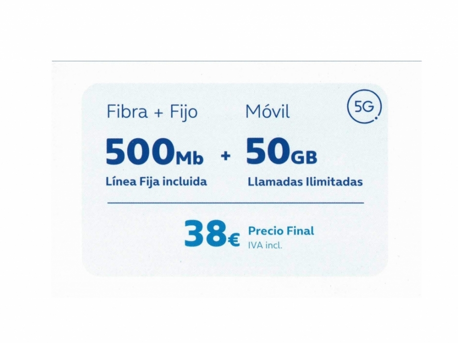 Fibra 500 MB + Móvil 50GB + Fijo O2